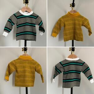 Vintage 80s Perfect Pals Striped Knit Baby Shirts - Lot of 2 - Made in USA